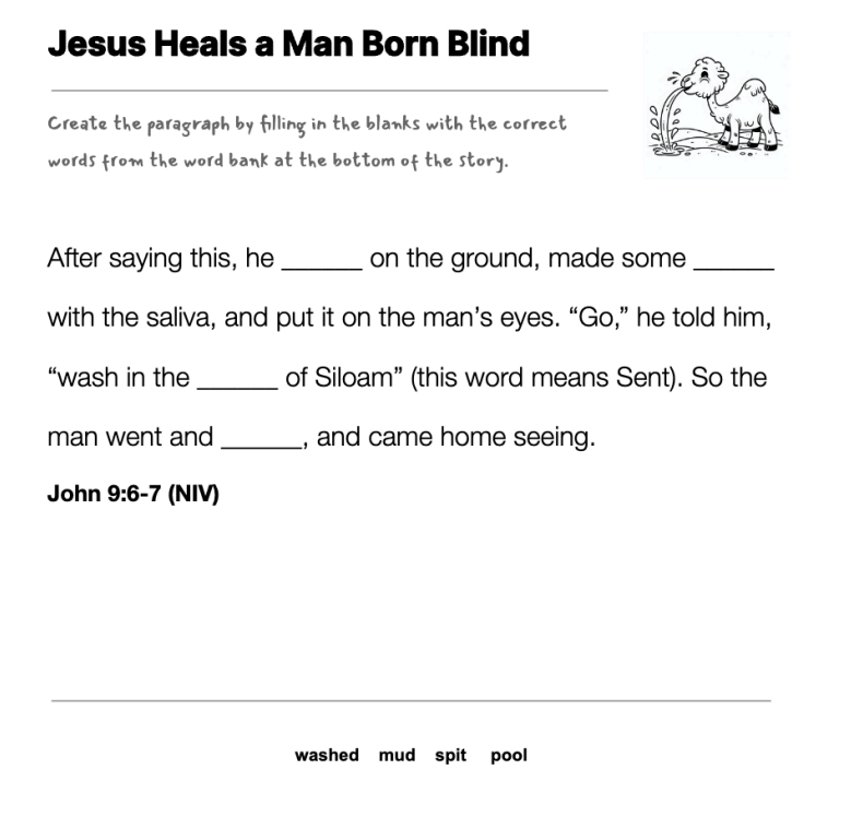 Jesus Heals a Man Born Blind fill-in-the-blank